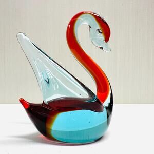 Vintage Art Glass Sommerso Swan Figurine